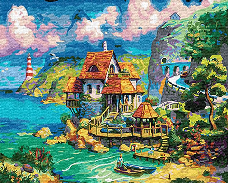 Photo 2 of iCoostor Paint by Numbers DIY Acrylic Painting Kit for Kids & Adults- 16" x 20"Harbor Hut Patter
