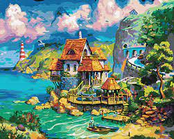 Photo 1 of ICOOSTER PAINT BY NUMBERS DIY ACRYLIC PAINTING KIT FOR KIDS AND ADULTS 16" x 20" HARBOR HUT PATTER (BRAND NEW, OPEN FOR PICTURES)