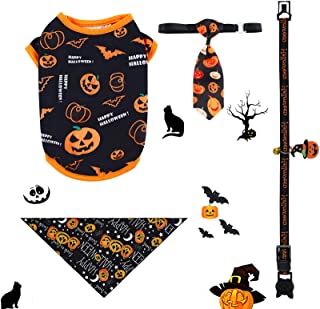 Photo 1 of Small Dog Costume Halloween, FhonLee Pet Cat Clothing Set for Halloween Party Decoration, 4 Pieces Pumpkin Pets Costume Cosplay Accessories, Halloween Clothes, Triangle Pet Scarf, Collar and Tie
xs