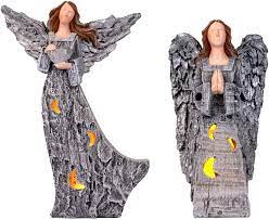 Photo 1 of Angel Figurine, Kneeling Prayer Angel Collectible Figurine with LED Light, Resin Angel Statue Remembrance Gifts for Indoor Tabletop Decor

