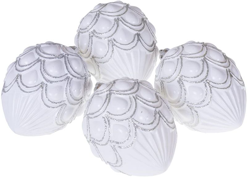 Photo 1 of Clever Creations 4 Pack Christmas Pinecone Ornament Set, Shatterproof Holiday Décor for Christmas Trees, White
