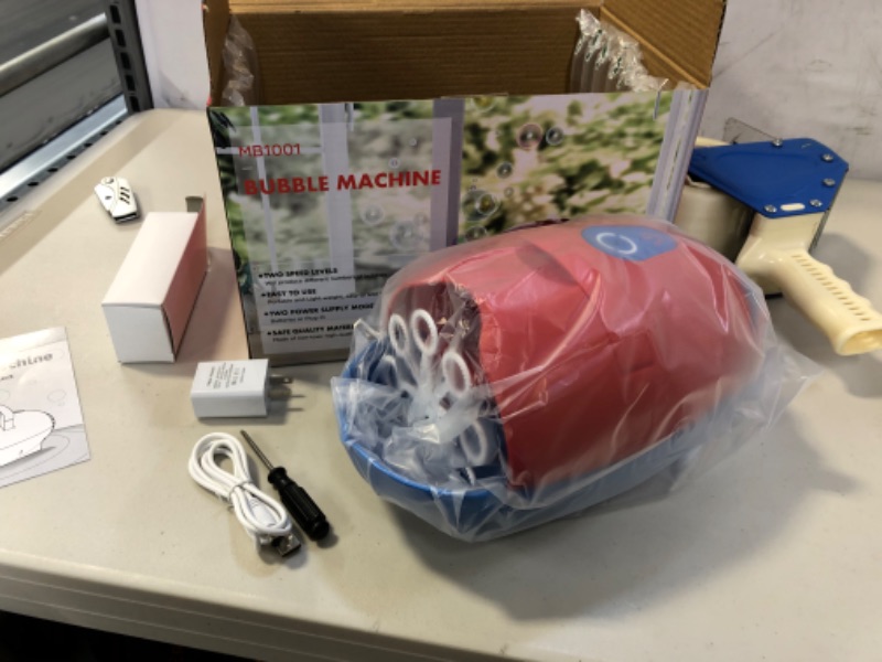 Photo 1 of Bubble Machine, Kiticute Automatic Bubble Machine for Kids, Portable Bubble Blower with 2 Speed Level, Bubble Maker 5000+ Bubbles Per Minute with Detachable Water Tank, Powered by Plug in or Batteries
