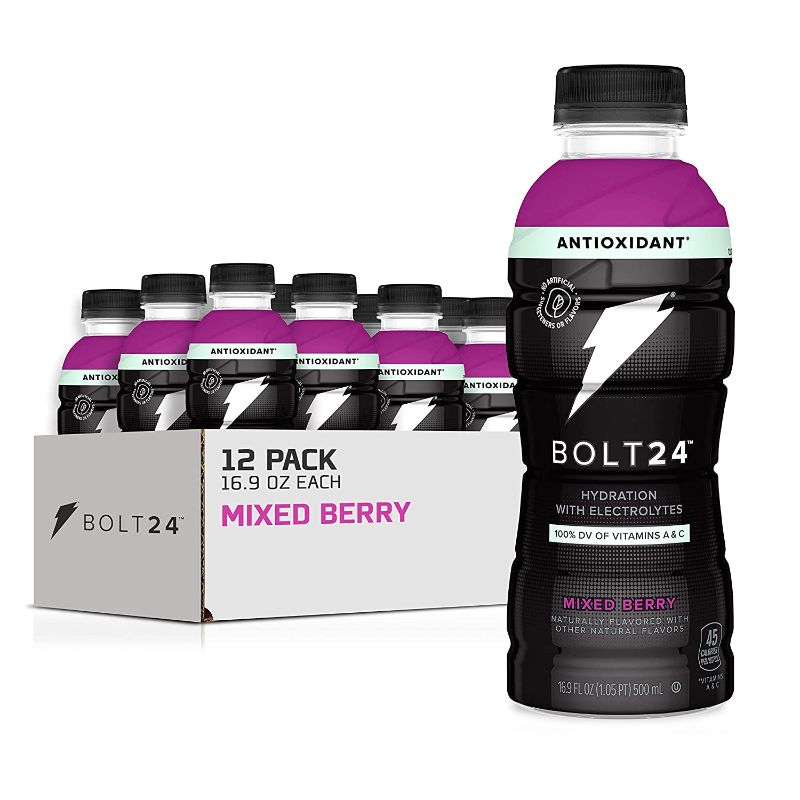 Photo 1 of BOLT24 Antioxidant, Advanced Electrolyte Drink Fueled by Gatorade, Vitamin A & C, Mixed Berry, No Artificial Sweeteners or Flavors, Great for Athletes, 16.9 Fl Oz, (12 Pack)
