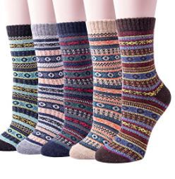 Photo 1 of Justay 5 Pairs Winter Womens Wool Socks Vintage Warm Socks Thick Cozy Socks Knit Casual Crew Socks Gifts for Women SIZE 6-8
