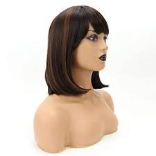 Photo 1 of THEMIS HAIR STRAIGHT SHORT BOB WIG WITH BANGS NATURAL AS REAL HAIR SHOULDER LENGTH P4/30