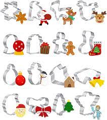 Photo 1 of 16 Pcs Christmas Cookie Cutters Set-Gingerbread Men, Snowflake, Reindeer, Angel, Christmas Tree, Snowman, Santa Face and More Cookie Cutters molds
