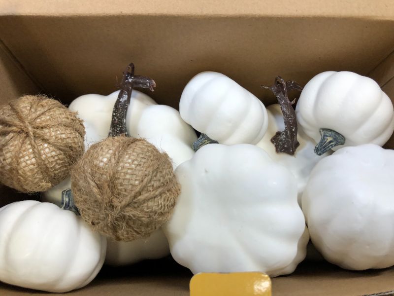 Photo 2 of AOLIGE 12 PCS White Pumpkins Decoration Fall Harvest Assorted Fake Pumpkins for Halloween Thanksgiving
