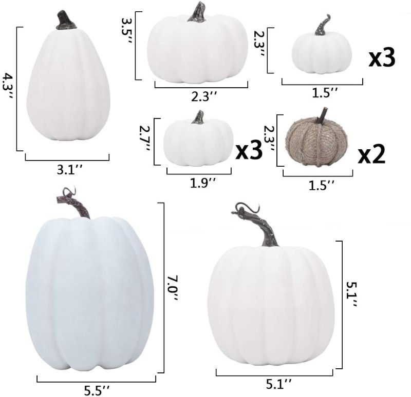 Photo 1 of AOLIGE 12 PCS White Pumpkins Decoration Fall Harvest Assorted Fake Pumpkins for Halloween Thanksgiving
