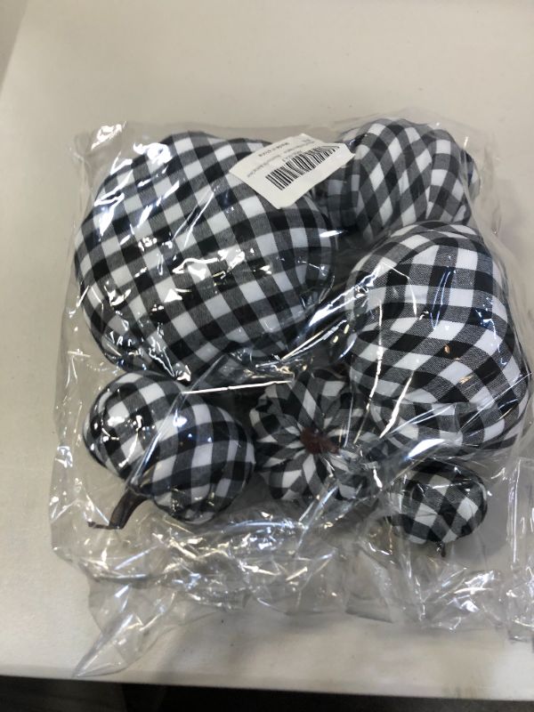 Photo 2 of Assorted Size Buffalo Plaid Fabric Pumpkins - 6 Black and White Pumpkins for Rustic Fall Decor - Buffalo Plaid Pumpkins - Perfect for Halloween, Thanksgiving, Fall Decor and Wedding
