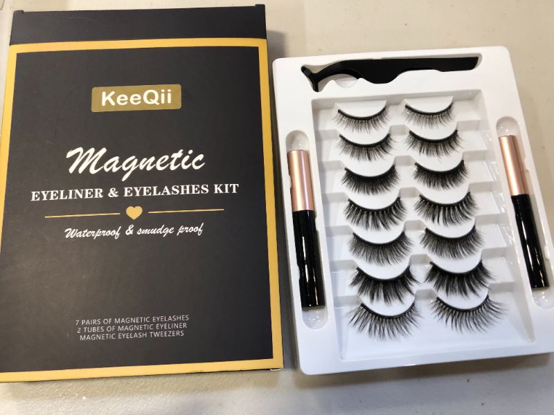 Photo 1 of KEEQII MAGNETIC EYELINER AND EYELASHES KIT WATERPROOF & SMUDGEPROOF 7 PAIRS OF MAGNETIC EYELASHES 2 TUBES OF MAGNETIC EYELINER MAGNETIC EYELASH TWEEZERS