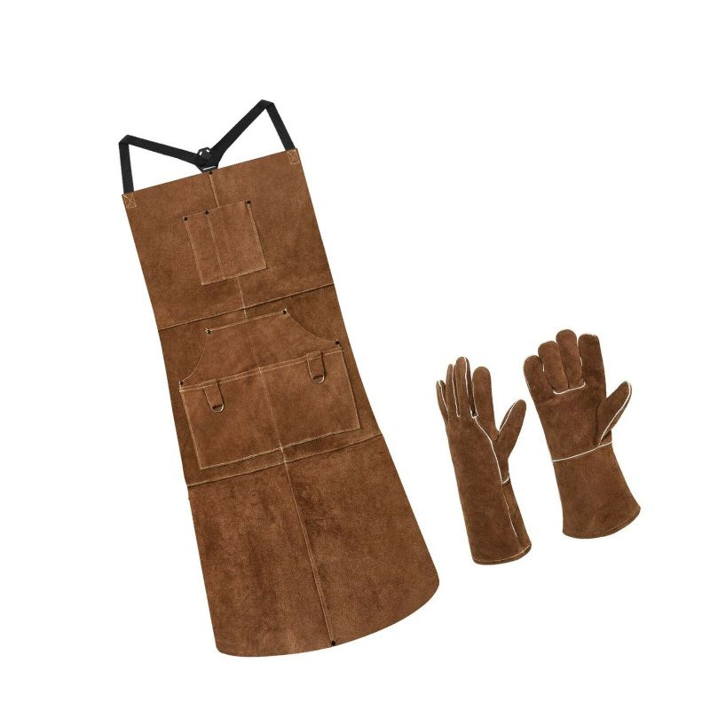 Photo 1 of New eletecpro Length 42" 6 Pockets Leather Welding Apron & Welding Gloves Cowhide Fire/Heat Resistant Shop Apron Men/Women(Brown) by eletecpro
