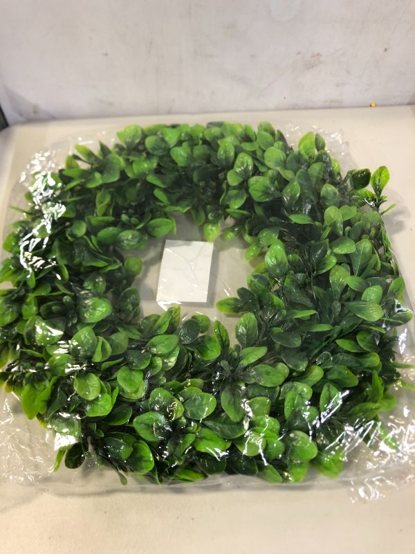 Photo 2 of 16.5" Artificial Boxwood Wreath Fake Green Leaves Small Greenery Wreath for Front Door Indoor Outdoor Home Wall Window Wedding Party Decor
