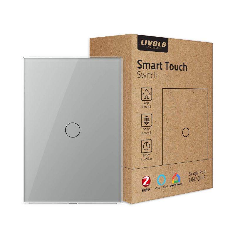 Photo 1 of LIVOLO Smart WIFI Touch Light Switch(No Neutral),Zigbee Smart Wall Switch,APP/Voice Control and Schedule,Compatible with Alexa&Google Assistant, Single Pole,Requires LIVOLO HUB,Grey
