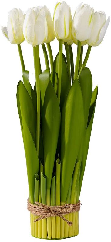 Photo 1 of Brightdeco Artificial Tulips Flowers Bouquets Fake Flowers for Wedding Home Office Decor 12 Heads White
