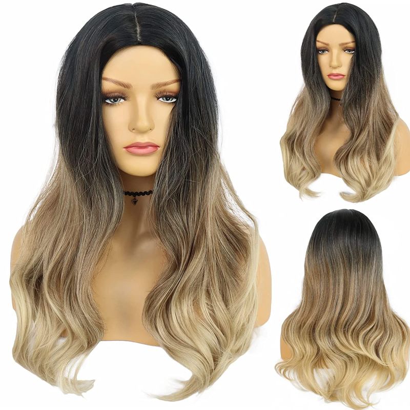 Photo 1 of Ebingoo Brown Ombre Wig for Women Long Wave Curly Soft Synthetic Heat Resistant Fiber Wigs for Daily Wear
