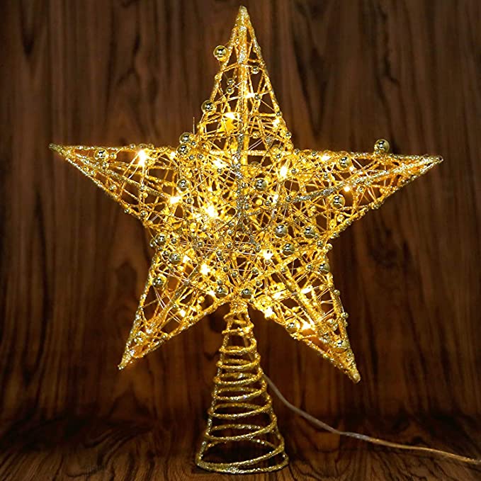 Photo 1 of 8 Modes 30 LEDs Christmas Tree Topper, Angela&Alex Swirl Design Sparkle Xmas Tree Topper Warm Light String Starry Night Light for Tree Topper Ornament Indoor Decorations Party Bedroom Home
