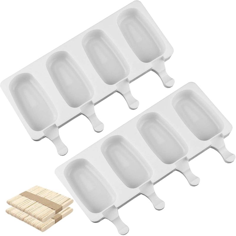 Photo 1 of Baking Mini Ice Cream Molds Set of 2, Popsicle Molds Ice Pop Molds, Silicone Cakesicle Mold for homemade popsicles, with 100pcs Wooden Sticks, 4 Cavities