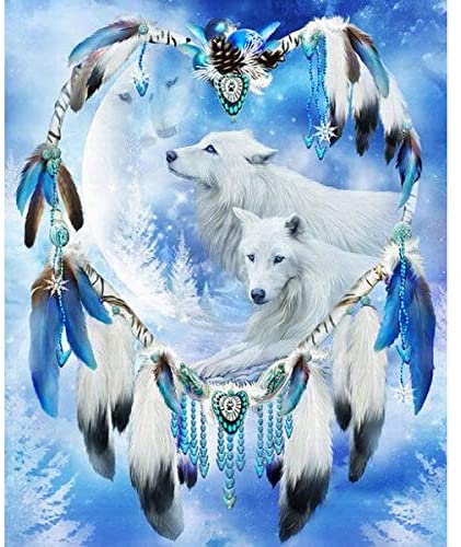 Photo 1 of Christmas 5D Full Drill Diamond Painting Kit Cross Stitch for Adults Dreamcatcher for Wolf Animal, DIY Rhinestone Embroidery Arts Craft, Paint by Numbers, (12X16inch/30X40 cm) (Wolf3)
