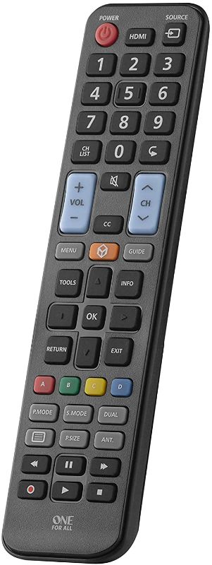 Photo 1 of One For All Samsung TV Replacement Remote – Works with All Samsung TVs (LED, LCD, Plasma) – Ideal TV Replacement Remote Control with Same Functions as The Original Samsung Remote - Black – Urc1810
