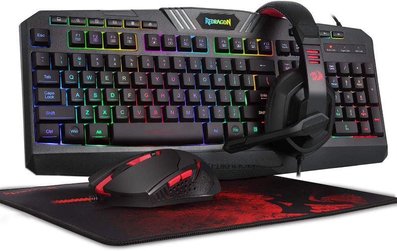 Photo 1 of Redragon S101 Wired RGB Backlit Gaming Keyboard and Mouse, Gaming Mouse Pad, Gaming Headset Combo All in 1 PC Gamer Bundle for Windows PC – (Black)