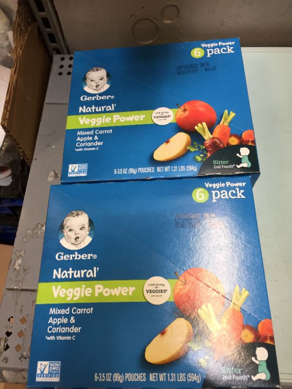 Photo 2 of Gerber Natural Veggie Powered Pouches - Mixed Carrot Apple & Coriander, 12Count
exp 2/28/22