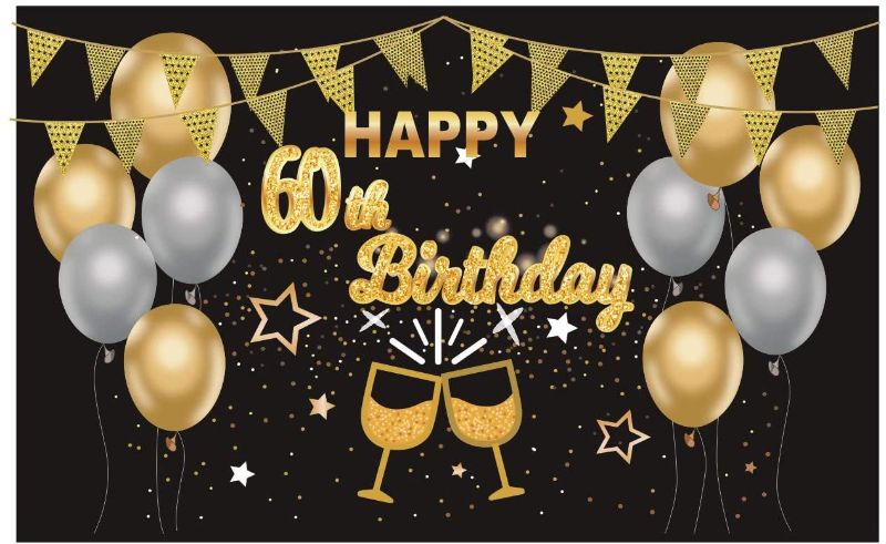 Photo 1 of 60th Birthday Party Decorations - Large Fabric Happy 60th Birthday Backdrop Banner for 60th Anniversary Decorations,Cheers to 60 Years Birthday Party Decorations
