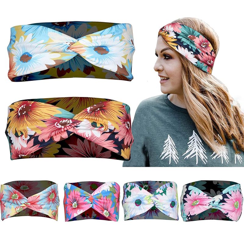 Photo 1 of SFWMFH Headband Women, Boho Cotton Wide Headbands, Printed Hair Turban, Sweat Headbands for Women Workout Healthcare Yoga Exercise, Fashion Women's Hair Accessories (6Pcs/Bag)
