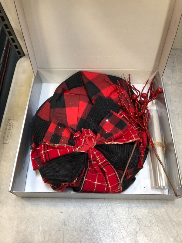 Photo 3 of Christmas Tree Topper Hat, Black and Red Plaid Bowler Derby Hat with Large Bow, Christmas Tree Decorations Xmas Ornaments for Holiday Home Decor?Red and Black?
