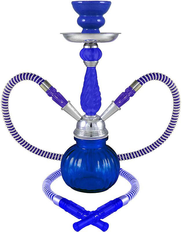 Photo 1 of 12 Inches Posh Complete Hookah Set, Small Modern 2 Hose Hookah Kit with Hookah Accessories - Blue Hookah Set
