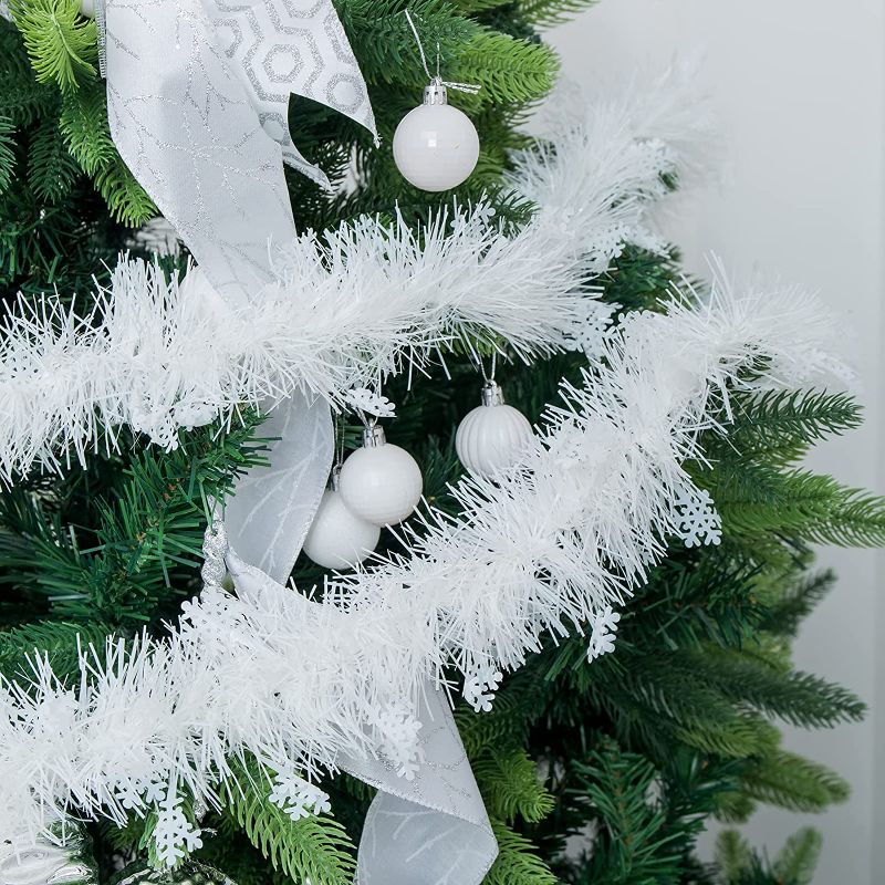 Photo 1 of 33Ft Christmas Tinsel Garland for Tree Tinsel Twist Garland Sparkly Streamer Hanging Holiday Tinsel Xmas Tree Decorations Wedding Party Supplies Indoor Outdoor Home Ornaments(White)
