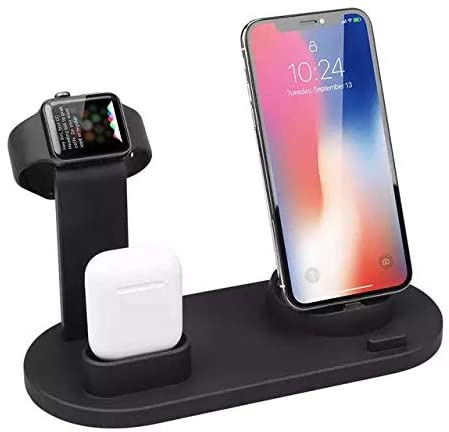 Photo 1 of Multi-Function Charging Stand, 3 in 1 Rotatable Charger Dock for iPhone/Micro USB Phone/Type-C Phone, QI-Certified Wireless Charger Pad for QI-Enabled Phone, iWatch/AirPods Charger
