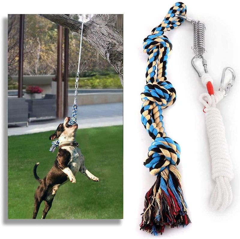 Photo 1 of Amorom Dog Rope Toy with a Big Spring Pole, Strong Retractable Outdoor Hanging Exercise Play Tug Pull War Toys for Medium to Large Dogs and Puppies 2
