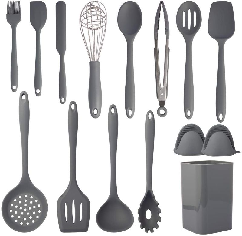 Photo 1 of Cooking Utensils Set,15 Piece Silicone Kitchen Utensil Set,Non-Stick Silicone Cooking Utensils,Heat Resistant 446°F Cookware Utensil Set,Kitchen Utensils Set with Holder(Non Toxic)