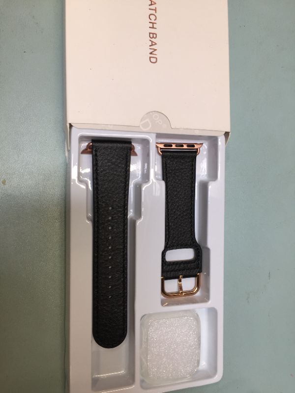 Photo 2 of Compatible with Apple Watch Band 38mm 40mm 42mm 44mm, Soft Leather Watch Band Replacement Strap for iWatch SE Series 6 5 4 3 2 1(Black with Rose Gold, 38MM/40MM)