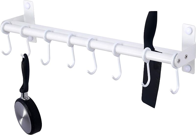 Photo 1 of Dseap Pot Rack - Pots and Pans Hanging Rack Rail with 8 Hooks, Double Bars, Pot Hangers for Kitchen, Wall Mounted, White
