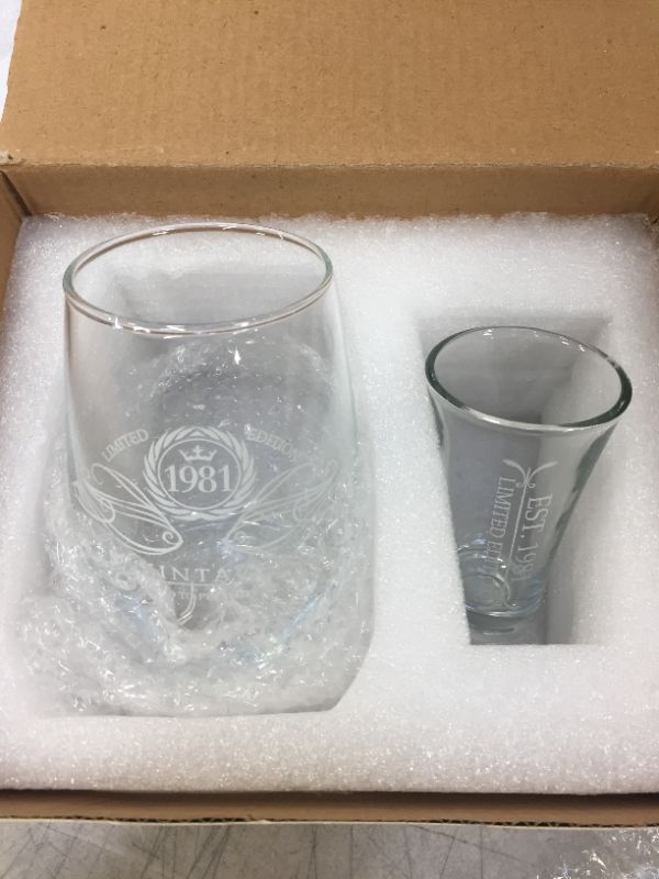 Photo 2 of 1981 41st Birthday Gifts For Women & Men 13 Oz Wine Glass + 2 Oz Shot Glass, 41st Birthday Decorations For Women, Funny Present Ideas for Her, Wife, Mom, Coworker, Best Friend, Anniversary Presents
