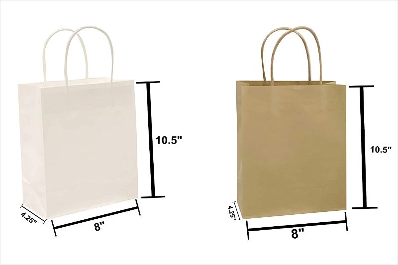 Photo 1 of 50 Pcs- Size (8"x4.25"x10.50") Brown and White Paper bags with Handles. Gift Bags for Birthday parties, Baby Shower, Wedding Parties, Shopping &Retail Recycled Kraft Paper bags with twisted Handles
