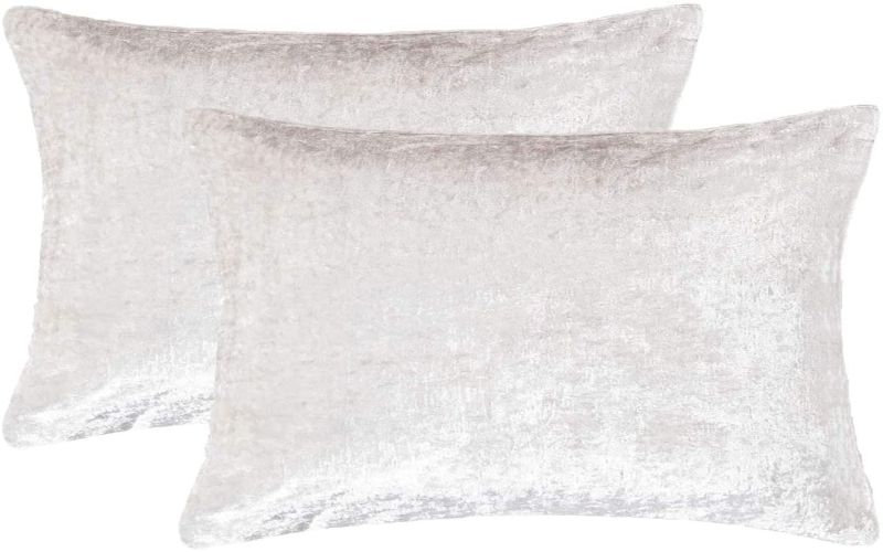 Photo 1 of Essencea Velvet Throw Pillow/Cushion Covers Set of 2 Solid Color Decorative European Shams Soft Square Pillowcases with Hidden Zipper for Sofa | Bedroom | Living Room | Car (12x18 Inch, Pure White)