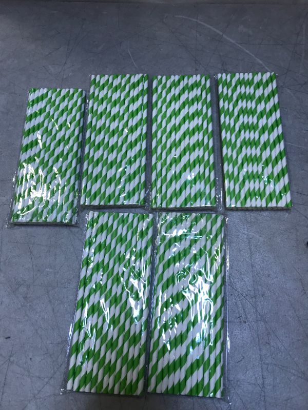 Photo 2 of 120 total green and white paper straws 