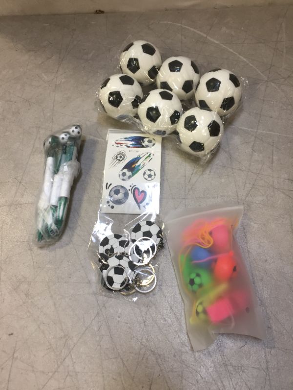 Photo 2 of Konsait Football Party Favors 31pcs Football Key Rings, Football Whistles, Bouncy Footballs, Football Tattoos for Kids Birthday Gift Football Party Sports Game Supplies Boys Party Bags Fillers