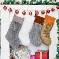Photo 1 of 2021 Christmas Stockings Set of 4, Large Faux Fur Family Christmas Stocking 4 pack for Farmhouse D�écor, luxury Xmas Stockings for Home Decorations Personalized Rustic Ornaments White Gray Red Gold