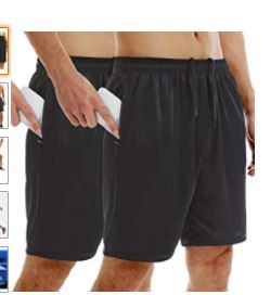 Photo 1 of Vogyal Mens Mesh Athletic Shorts for Gym Workout & Running Sports with Zipper Pockets, 2 Pack_Black+Black, US