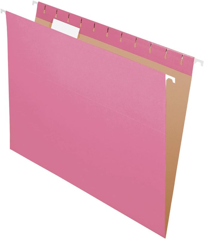 Photo 1 of Pendaflex Recycled Hanging Folders, Letter Size, Pink, 1/5 Cut, 25/BX (81609)