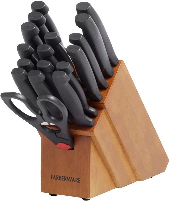 Photo 1 of Farberware 18-Piece Never Needs Sharpening High-Carbon Stainless Steel Knife Block Set with Non-Slip Handles, Black