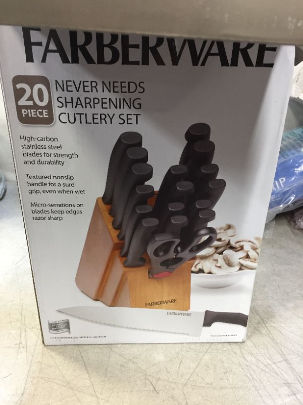 Photo 2 of Farberware 18-Piece Never Needs Sharpening High-Carbon Stainless Steel Knife Block Set with Non-Slip Handles, Black