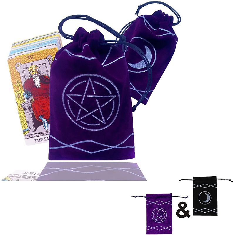 Photo 1 of 3 PACK - Maeaola Tarot Bag, Rune Bag, Made of Cloth, Gift for Tarot (4.6 X 7.1 inches,One in Black and one in Purple)