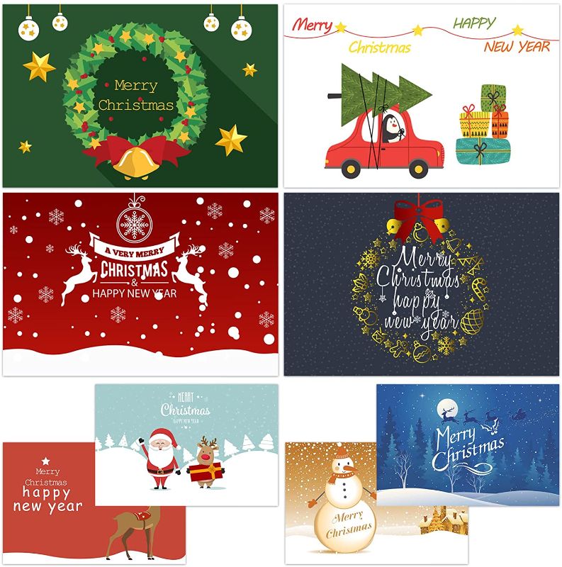 Photo 1 of 48 Pack Merry Christmas Cards, Unique Designs Holiday Greeting Cards, Winter Happy New Year Holiday Xmas Happy New Year Greeting Cards with Envelopes