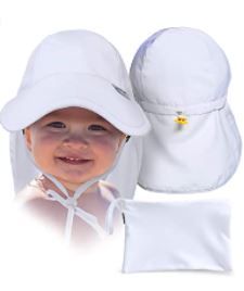 Photo 1 of Baby Sun Hat with Wide Brim and Neck Flap - Unisex for Baby or Toddler - UPF 50+ UV Ray Sun Protection - Age 12-36 Months + Carry Bag - White