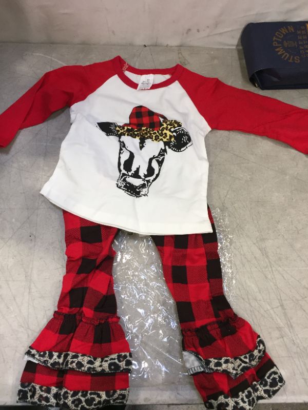 Photo 2 of Christmas Outfits Toddler Baby Girl Red Plaid Tops + Striped Bell-Bottom Pant Fall Winter Clothes 18-24 MONTHS