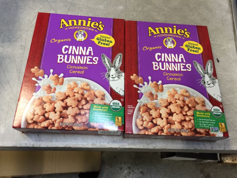 Photo 2 of 2 PACK - Annie's Gluten Free, Organic Cinnabunnies Cinnamon Cereal, 10 oz
EXP DEC 2021